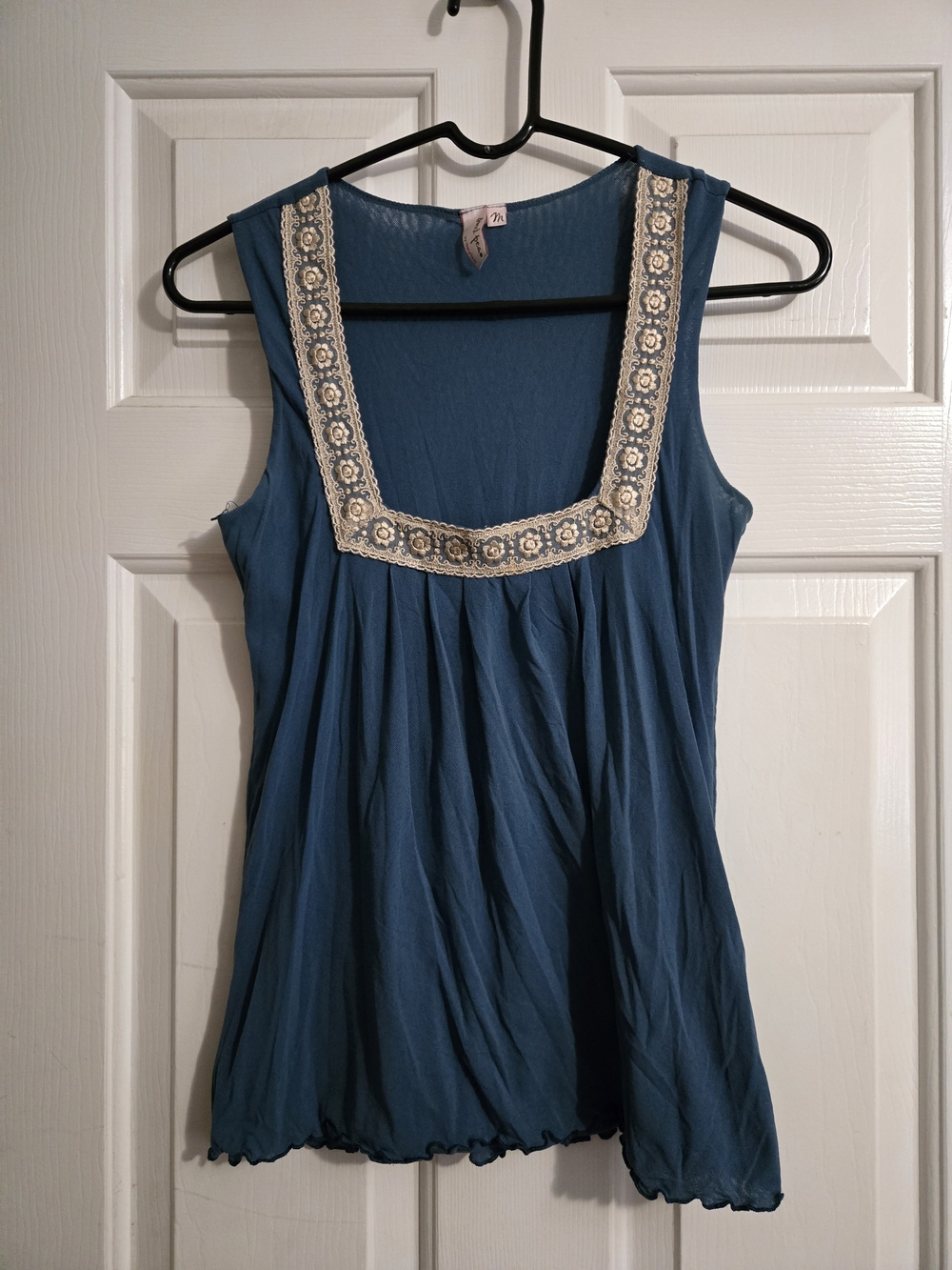 Sweet Pea Teal Scoop Neck Embroidered Tank